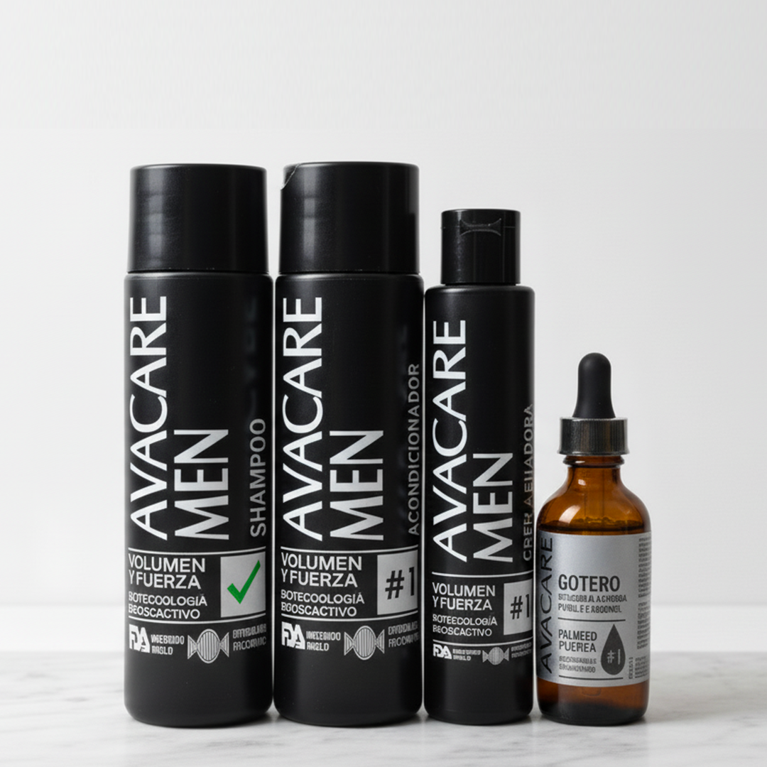 Tratamiento Capilar Anti-Caída Infalible AVACARE MEN™: Champú + Acondicionador + Crema fijadora + Gotero.